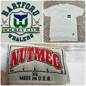 Vintage Hartford Whalers Shirt Mens XL White NHL Hockey Nutmeg Mills 1980s